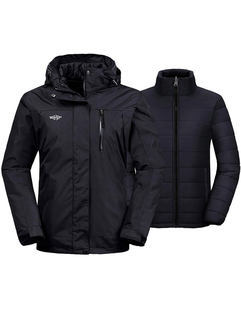 wantdo Women's Interchange Winter Jacket windproof Anorak Insulated Ski Coat Hoodie Black S - Image 1